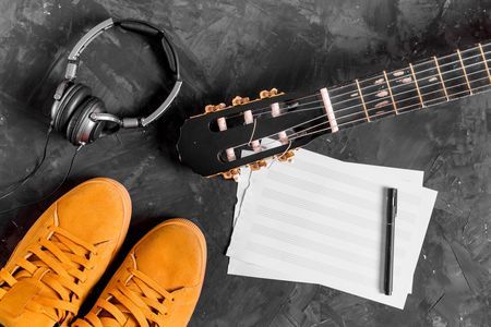 Flat Lay Guitar Music Notes